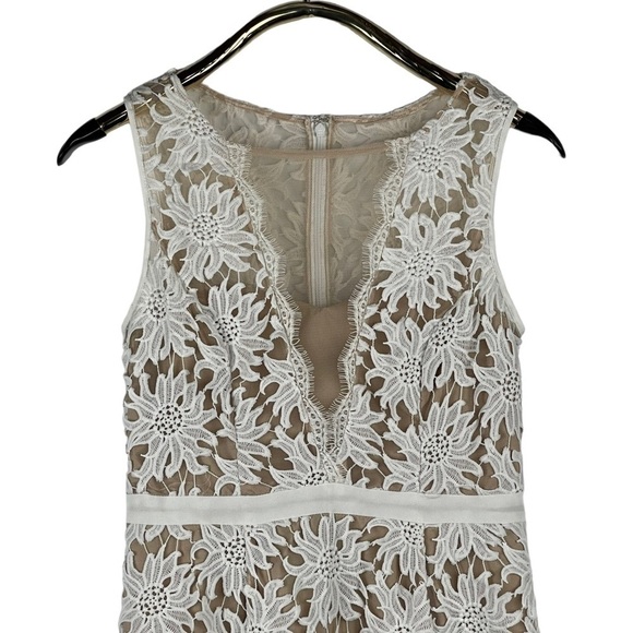 ADRIANNA PAPELL ILLUSION FLORAL SLEEVELESS WHITE NUDE LACE FIT & FLARE DRESS - Picture 6 of 16